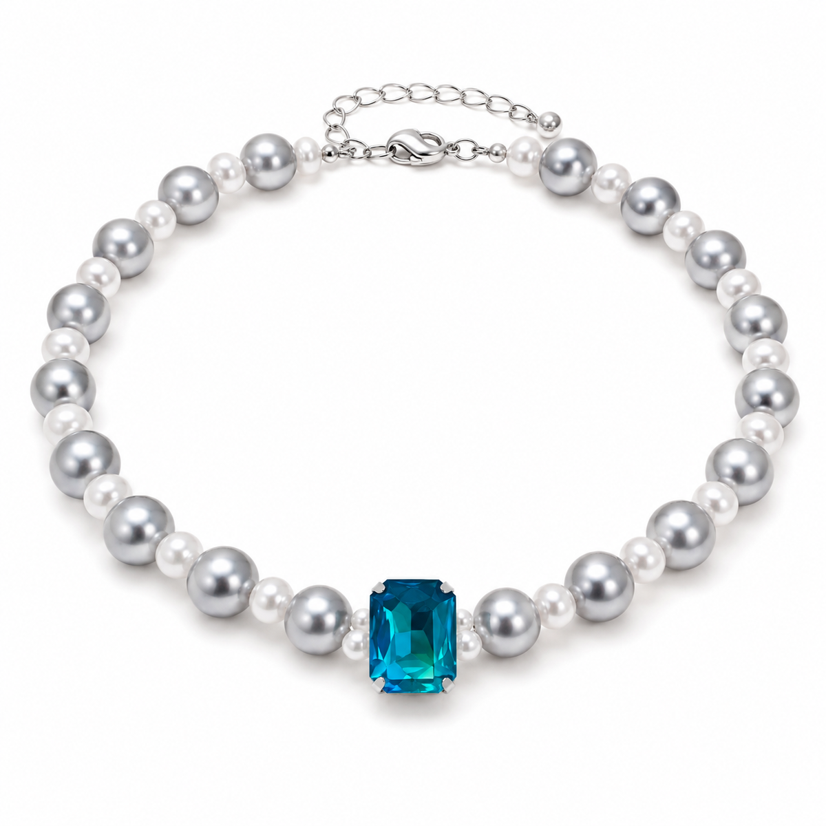 OSTWESD Elegant Pearl Pet Necklace with Blue Crystal Charm for Cats & Small Dogs