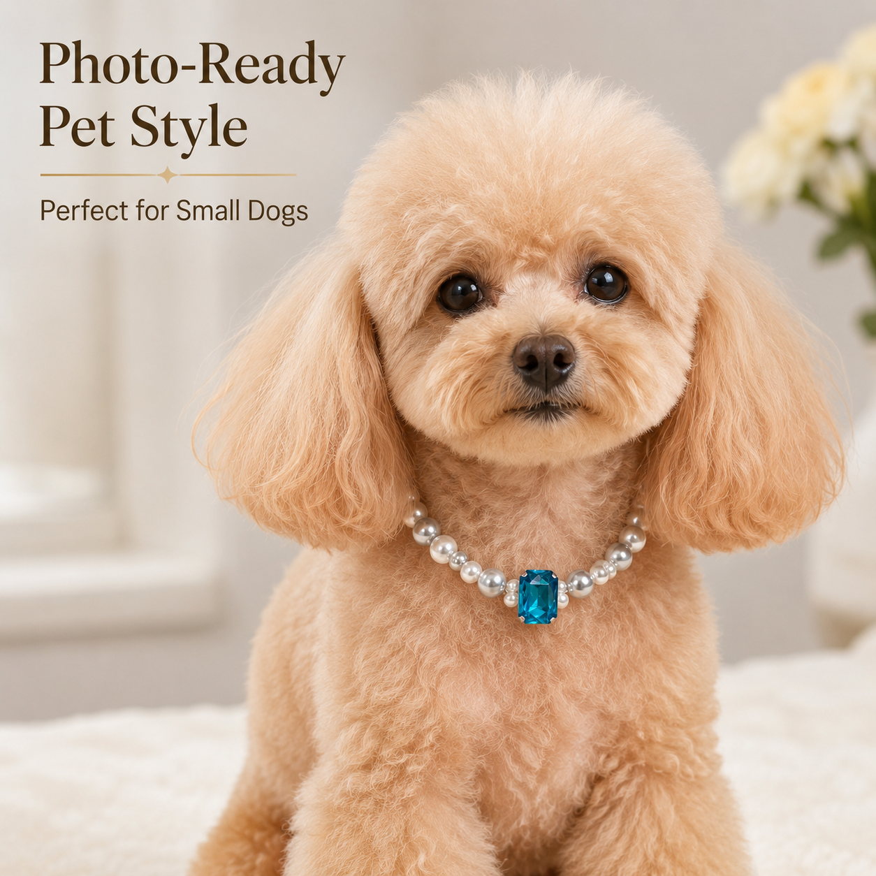 OSTWESD Elegant Pearl Pet Necklace with Blue Crystal Charm for Cats & Small Dogs