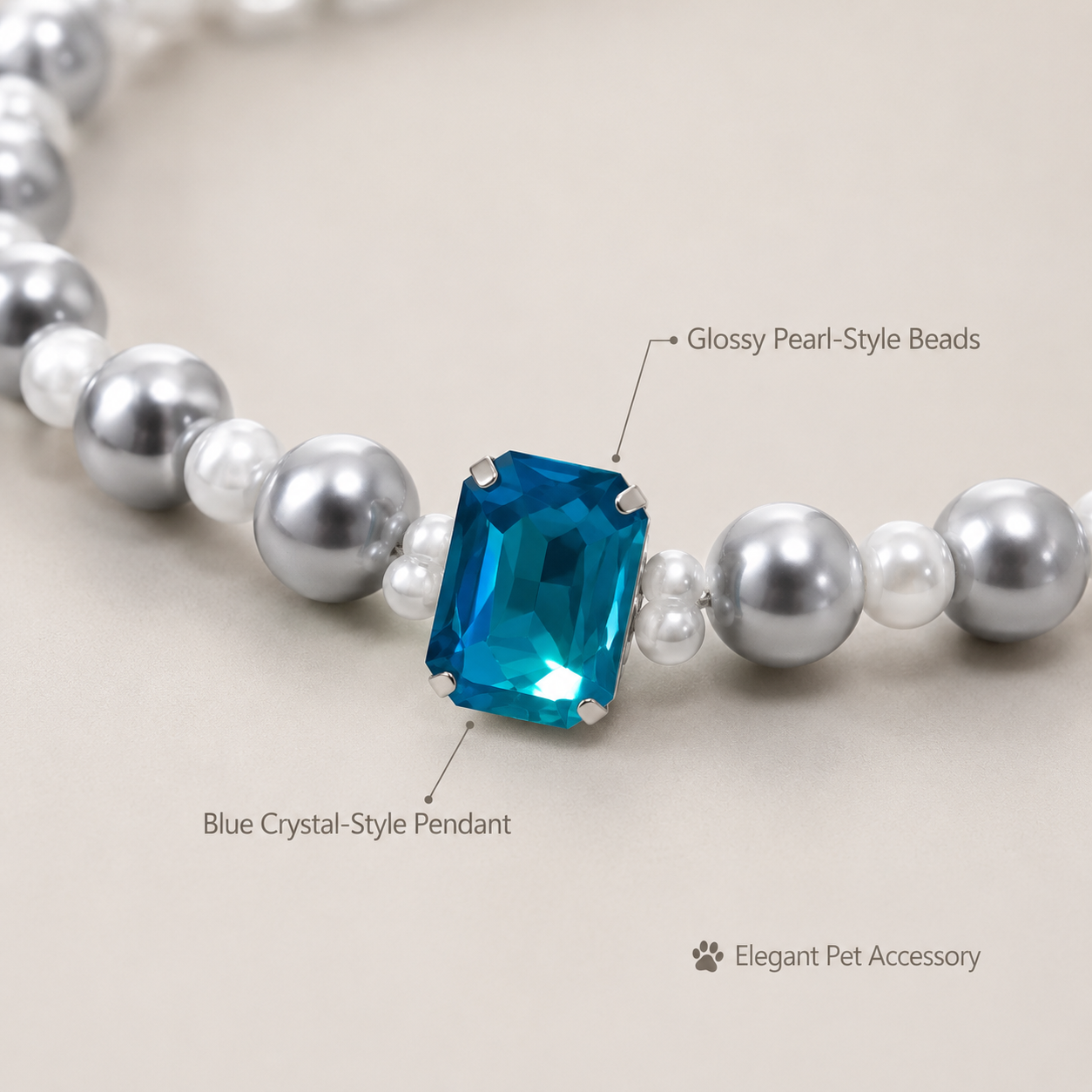 OSTWESD Elegant Pearl Pet Necklace with Blue Crystal Charm for Cats & Small Dogs