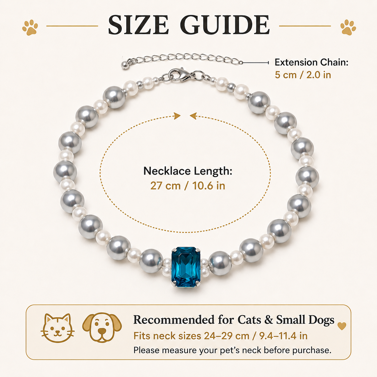 OSTWESD Elegant Pearl Pet Necklace with Blue Crystal Charm for Cats & Small Dogs