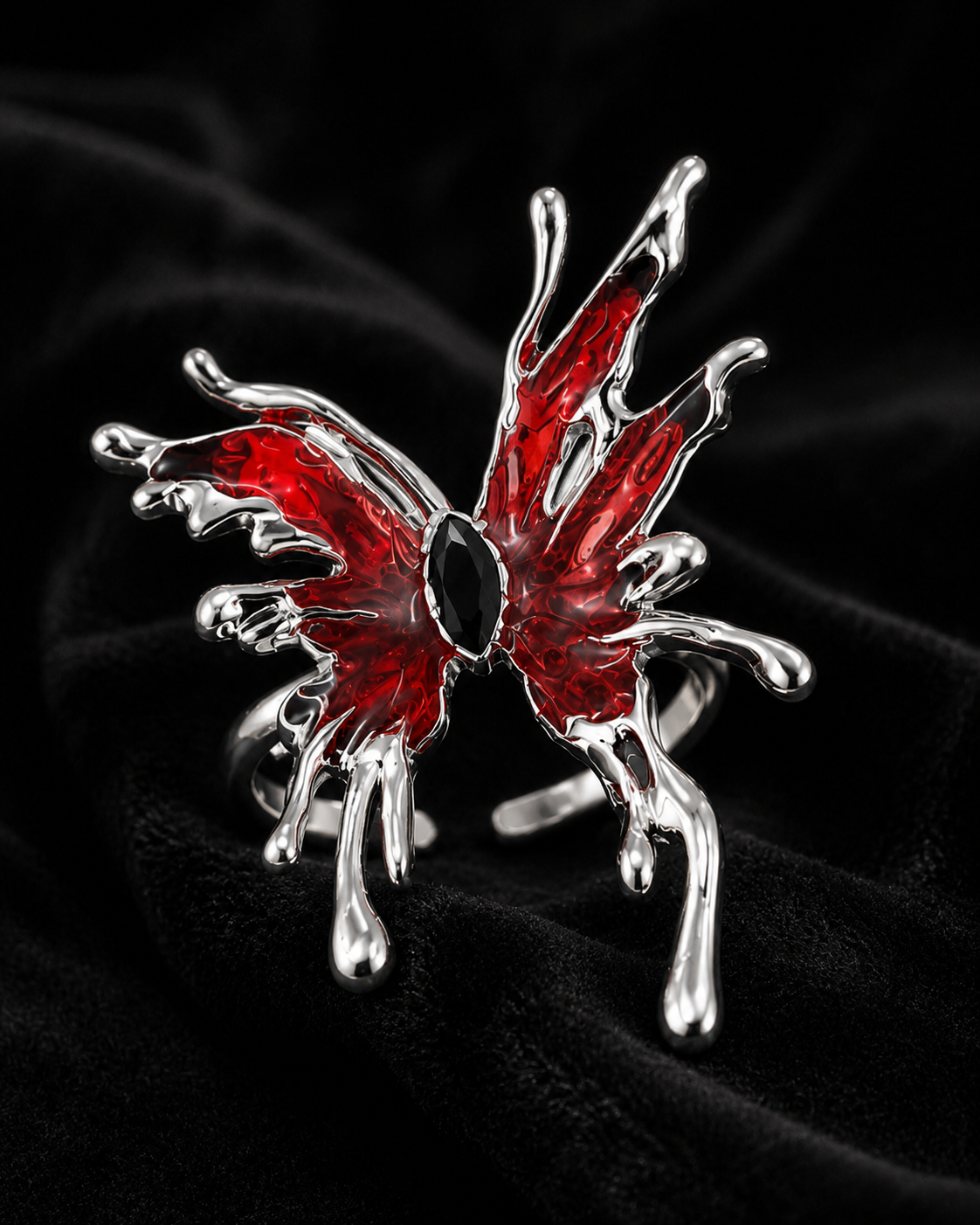 Gothic Red Spider Ring Set – 2-Piece Open Ring Set for Dark Punk Outfits
