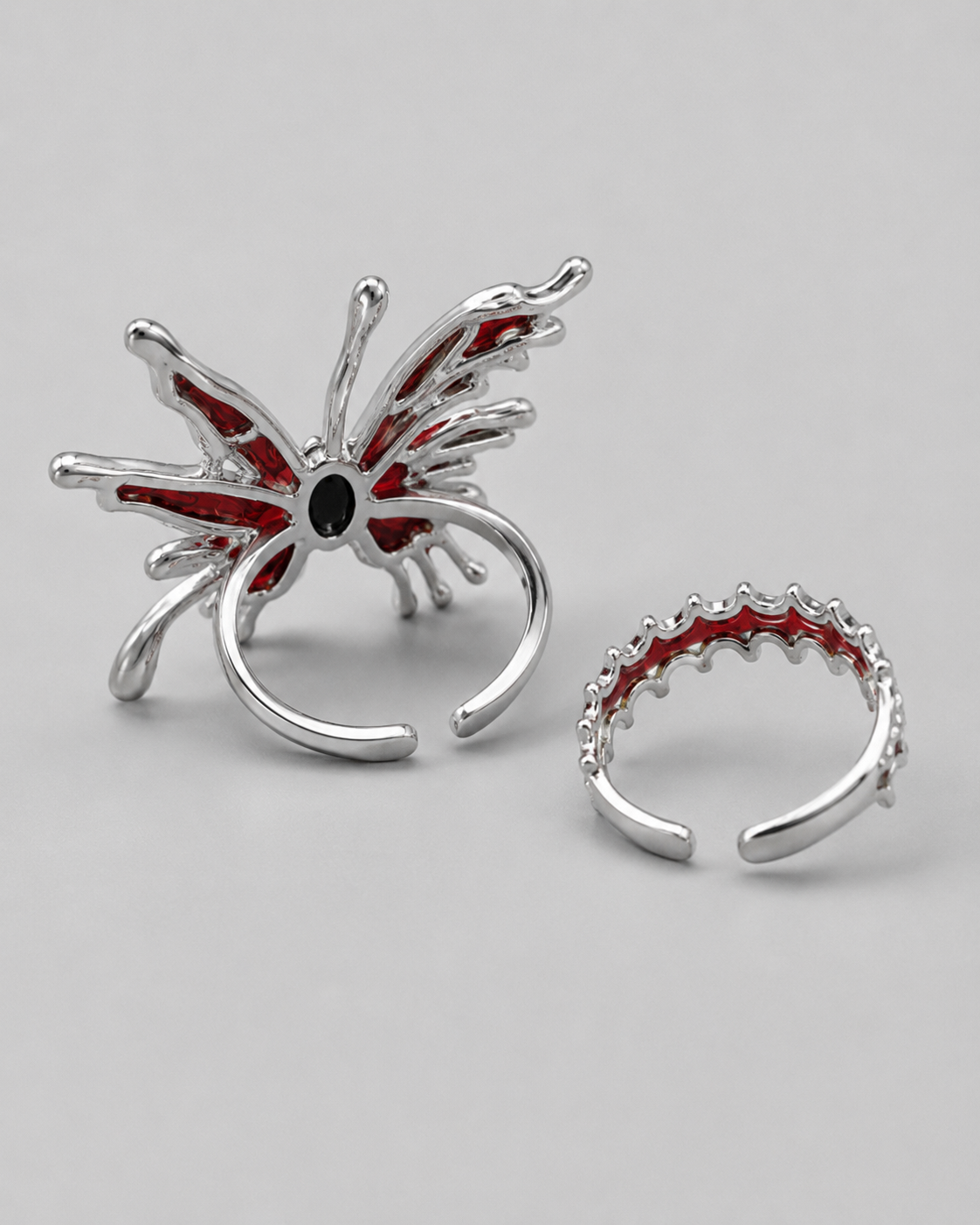 Gothic Red Spider Ring Set – 2-Piece Open Ring Set for Dark Punk Outfits