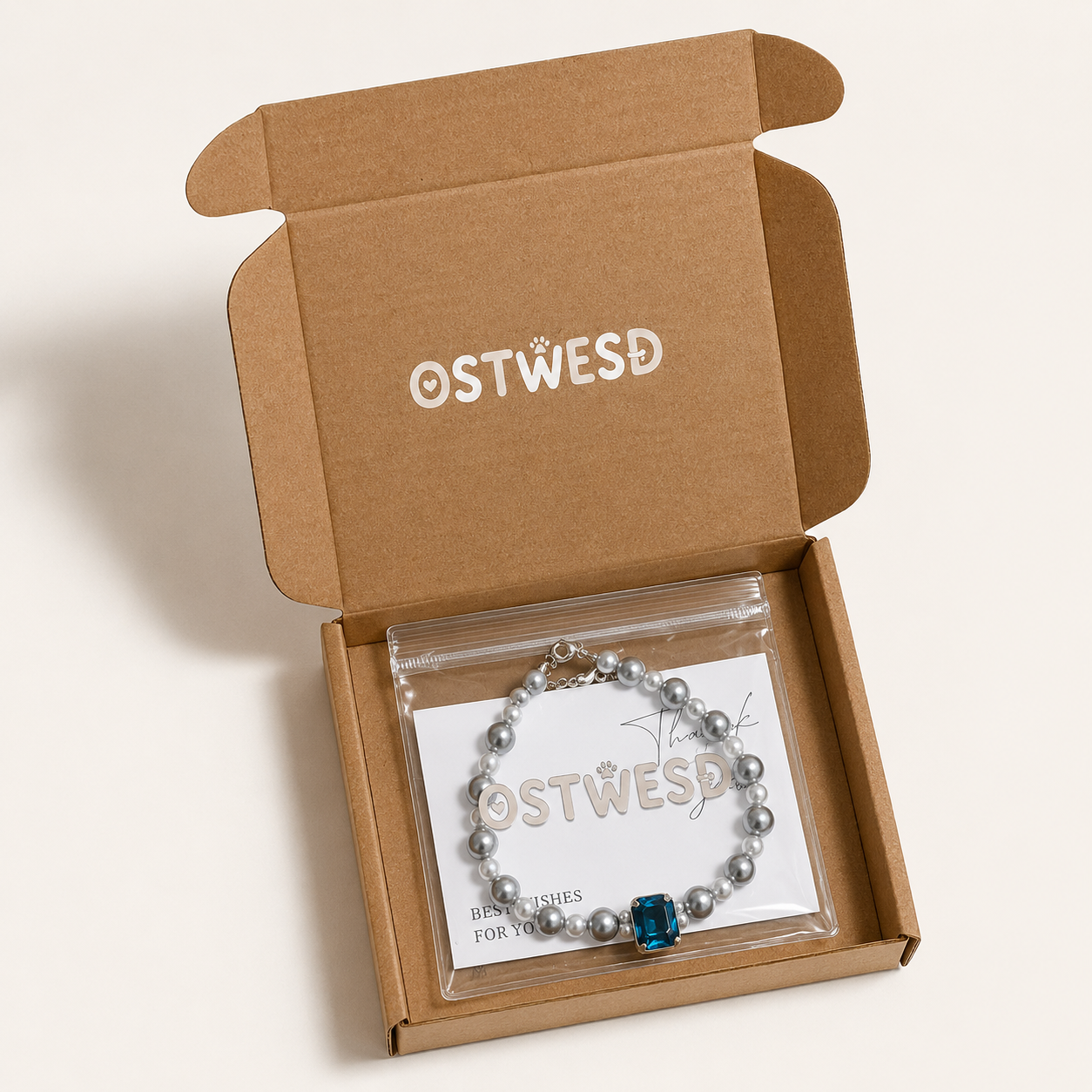 OSTWESD Elegant Pearl Pet Necklace with Blue Crystal Charm for Cats & Small Dogs