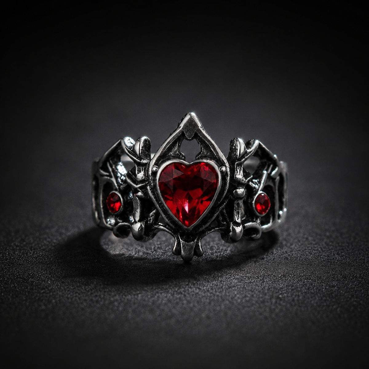 Gothic Red Heart Open Ring – Adjustable Vampire-Inspired Jewelry