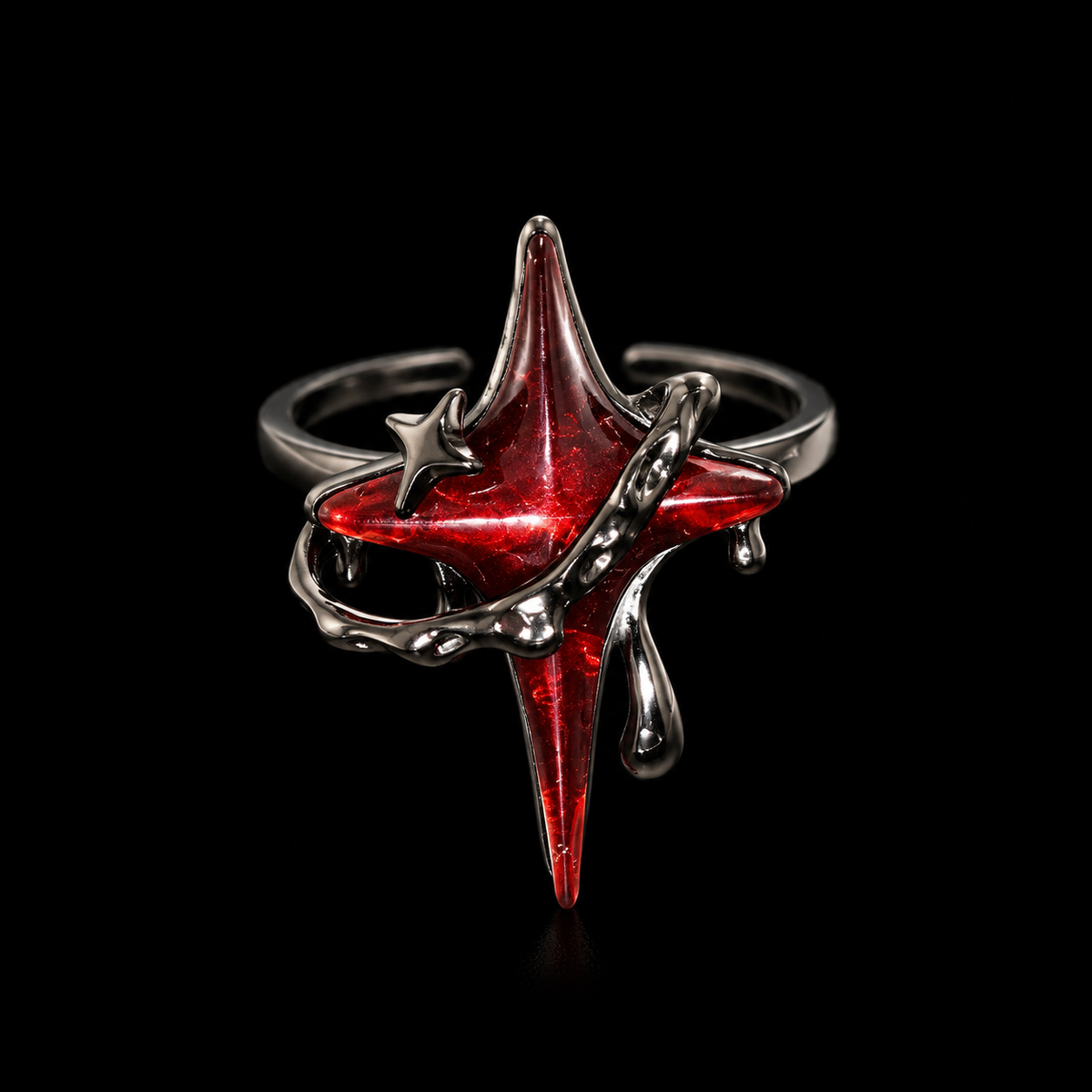 Gothic Red Star Open Ring – Adjustable Black Thorn Ring