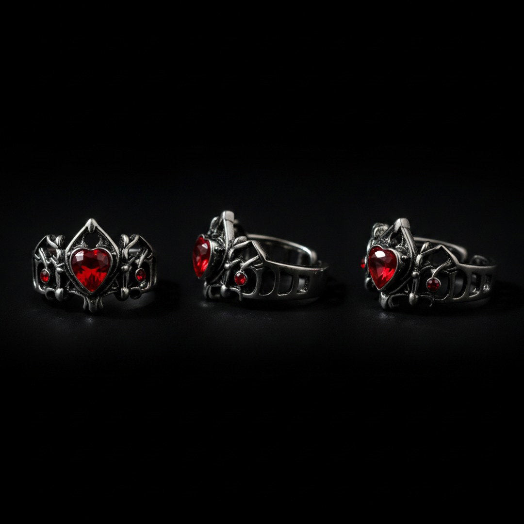 Gothic Red Heart Open Ring – Dark Romantic Adjustable Ring for Vampire Outfits
